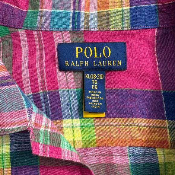 POLO RALPH LAUREN Women’s XL Linen Madras Plaid Short Sleeve Classic Preppy - Picture 3 of 8